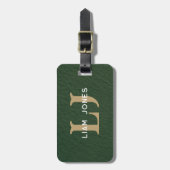 Groen Lederen Initialen Monogrammed Modern  Bagagelabel (Voorkant verticaal)