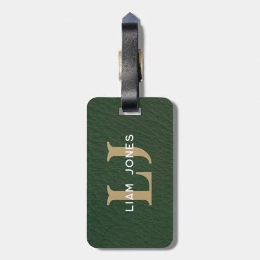 Groen Lederen Initialen Monogrammed Modern  Bagagelabel (Achterkant verticaal)