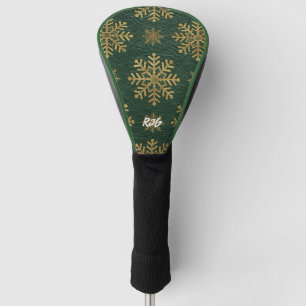 Groen leer bewerkt met gouden sneeuwvlokken initia golfheadcover