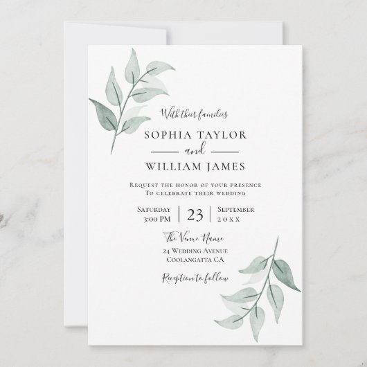 Groen lef simpel Elegant Spring Wedding Kaart (Voorkant)