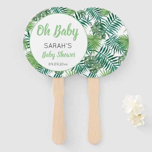 Groen Leuk Tropisch Blad Baby shower Handwaaier (Voorkant en achterkant)