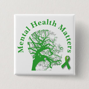 Groen lint- en geestelijke-gezondheidsbewustzijn vierkante button 5,1 cm