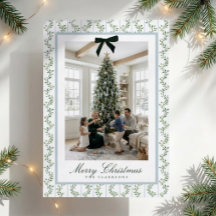 Groen lint kerst fotokaart met grandmillennial sti