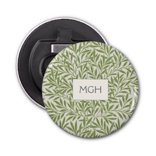  groen logo met bladeren button flesopener (Voorkant)