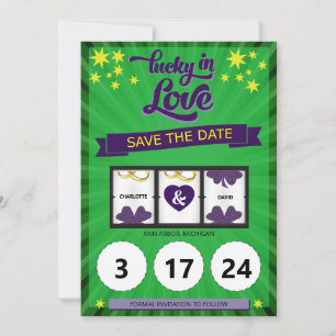Groen Lucky in Love Huwelijksaankondiging Save The Date