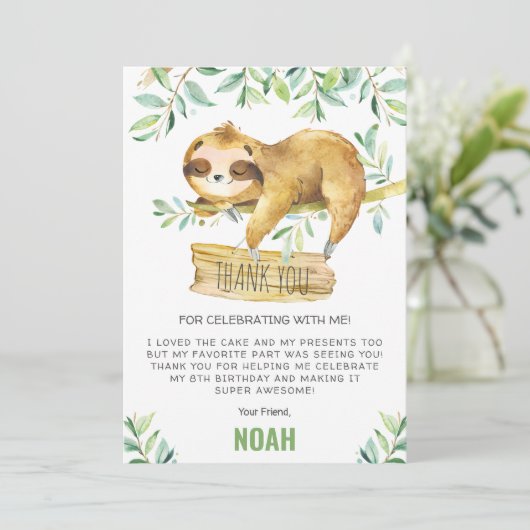 groen luiaard sleepover sluimer pyjama verjaardag bedankkaart (Staand voorkant)