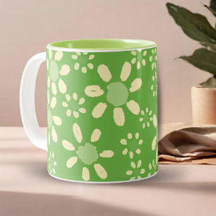 Groen Madeliefje Watercolor Patroon Tweekleurige Koffiemok