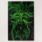Groen Man Fae Leaves Zwart Legpuzzel (Verticaal)