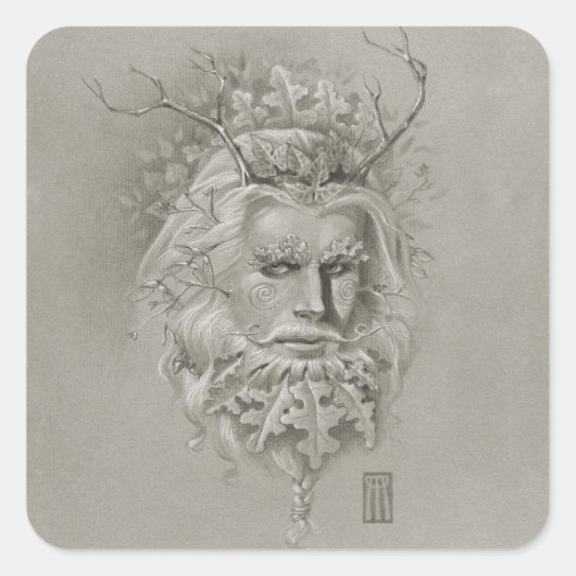 Groen Man met Eikenblad Baard Vierkante Sticker (Voorkant)