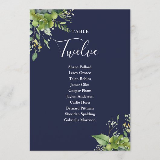 Groen Marine Blauw Zitplan Tafelnummer (Achterkant)