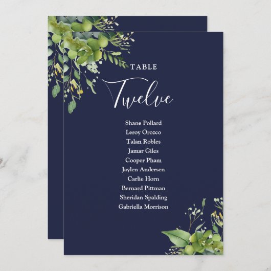 Groen Marine Blauw Zitplan Tafelnummer (Voorkant / Achterkant)