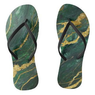 Groen marmerpatroon met goud teenslippers