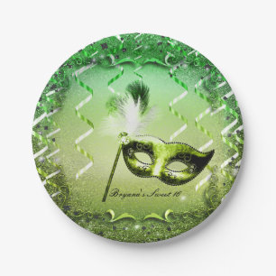 Groen Masker Maskerade Elegant Bal Feest Papieren Bordje