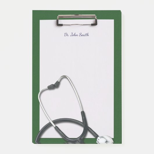 Groen medisch klembord met stethoscoop post-it® notes (Voorkant)