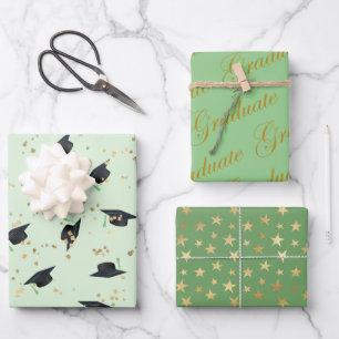 Groen met Gold Foil-accessoires, ingesteld op 3 Af Inpakpapier Vel