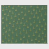 Groen met Gouden Boom Kerstmis Cadeaupapier (Vlak)