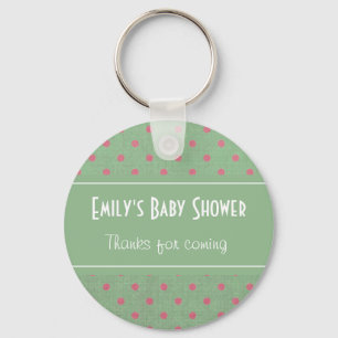 Groen met het Baby shower van Roze Polka Dots Sleutelhanger