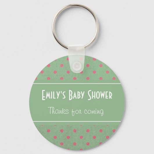 Groen met het Baby shower van Roze Polka Dots Sleutelhanger (Voorkant)