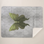 Groen met juwelen versierde vlinder sherpa deken (Voorkant (horizontaal))