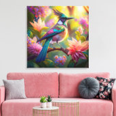 Groen met kop Jay Fantasy Bird Canvas Afdruk (Insitu (Woonkamer))