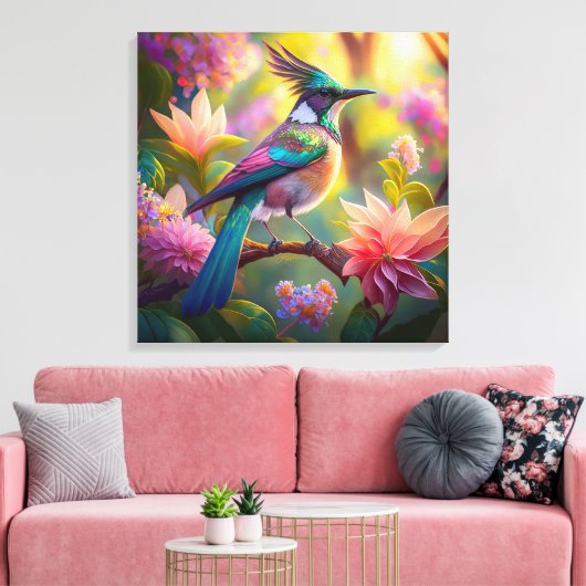 Groen met kop Jay Fantasy Bird Canvas Afdruk (Insitu (Woonkamer))