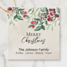 Groen met Rode Bessen Kerst Cadeautags