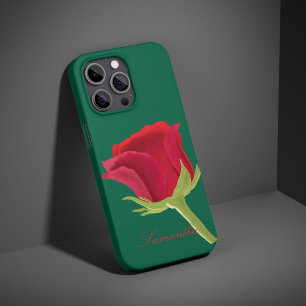 Groen met rode roos iPhone hoesje