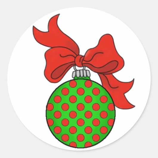 Groen met Rode Stippen Kerst Ornament Sticker (Voorkant)