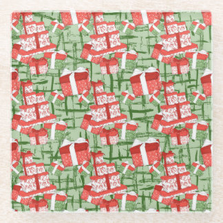 GROEN MET RODE & WITTE KERSTCADEAUS GLAZEN ONDERZETTER