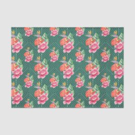 Groen met roze bloemen tissuepapier