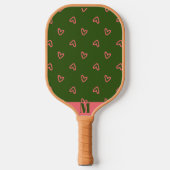 Groen met Roze Harten Modern Monogram Pickleball Paddle (Voorkant)