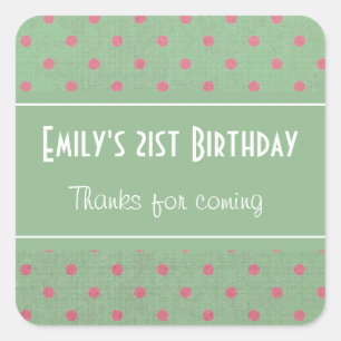 Groen met Roze Polka Dots Birthday Dank je Vierkante Sticker