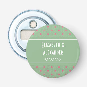  Groen met Roze Polka Dots Weddenschap Button Flesopener