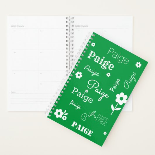 Groen met Witte Bloemen, Aangepaste naamplanner Planner (Display)