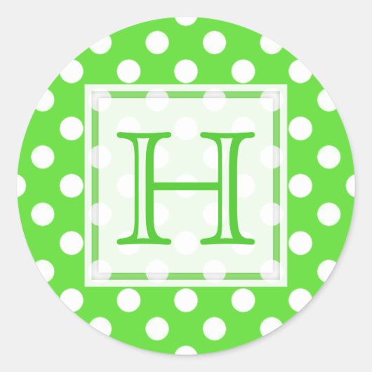Groen met witte polka-dot monogram Stickers (Voorkant)