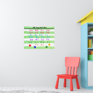 Groen met witte waterverfstrepen alfabet poster