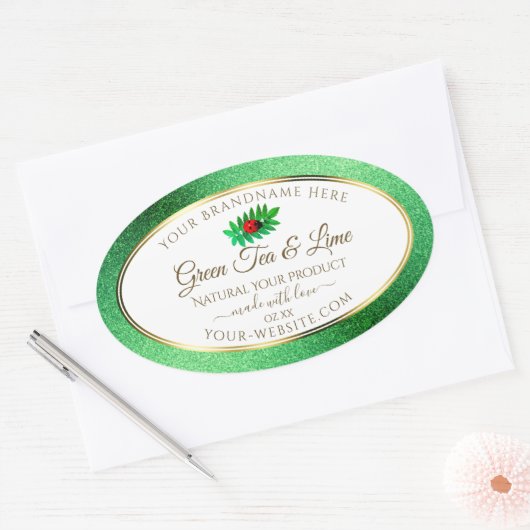 Groen metaal Glitter White Product Label Ladybug (Envelop)