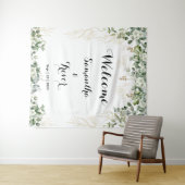 Groen & Metallic Goud Blooms: Een Bruiloft Welkom Wandkleed (In Situ (horizontaal))