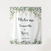 Groen & Metallic Goud Blooms: Een Bruiloft Welkom Wandkleed (Voorkant)