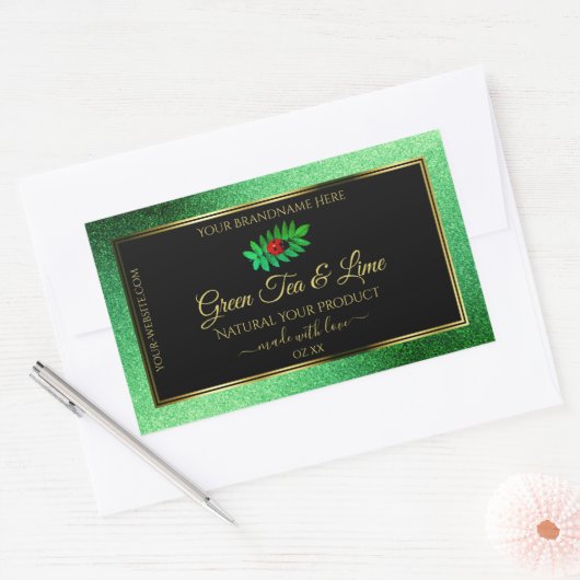 Groen metallisch glitter zwart etiket laebug (Envelop)