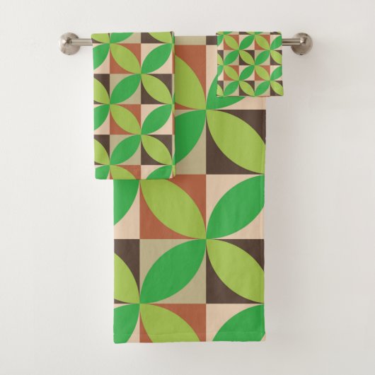 Groen Midden Eeuw Modern Geometrisch patroon Bad Handdoek (Insitu)