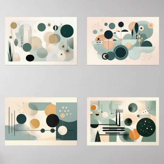 Groen midden eeuw muurkunst sets (Voorkant)