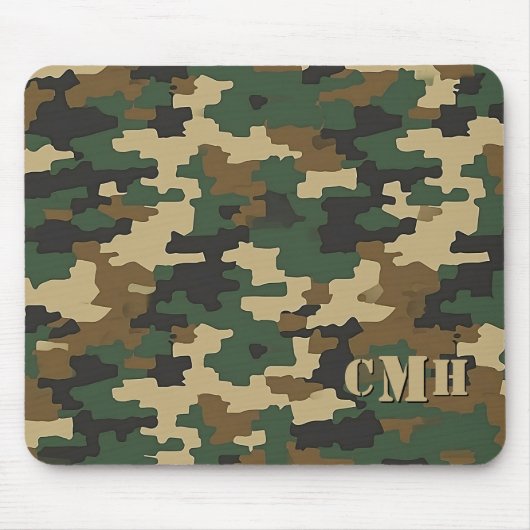 Groen Militair Retro Camouflage Stencil Monogram Muismat (Voorkant)