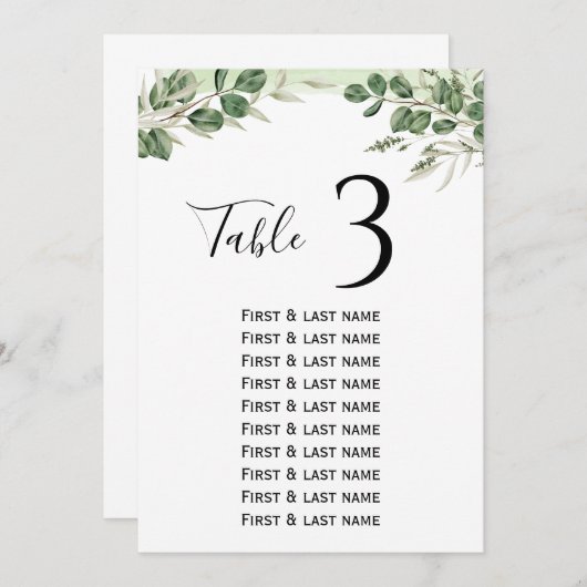 Groen Minimale bruiloft Zitting Grafiek Kaart (Voorkant / Achterkant)