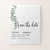 Groen & minimalistisch Bruiloft bewaar de datumkaa Legpuzzel (Verticaal)