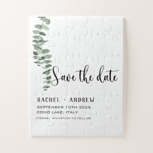 Groen & minimalistisch Bruiloft bewaar de datumkaa Legpuzzel (Verticaal)