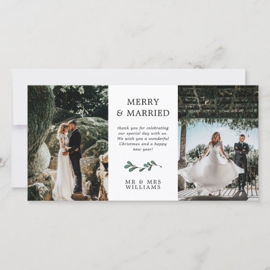 Groen Minimalistisch Mistletoe Prettig Getrouwd Ke Bedankkaart (Voorkant)