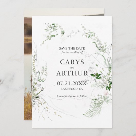 Groen Modern Bruiloft Save The Date (Voorkant / Achterkant)