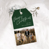 Groen Modern Eenvoudig Script Foto Vrolijk Kerstfe Cadeaulabel