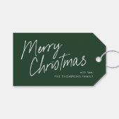 Groen Modern Eenvoudig Script Vrolijk Kerstfeest Cadeaulabel (Voorkant (Horizontaal))